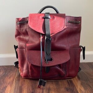 Will Leather Goods Rainier Leather Backpack Red and Black